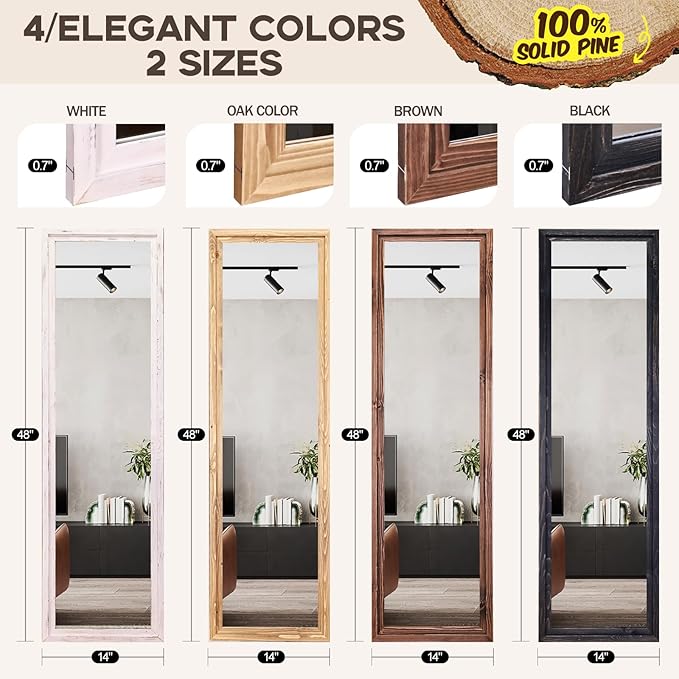 48"x14" Door Mirror, Rustic Full Length Mirror, Over The Door Hanging Mirrors - Image 2