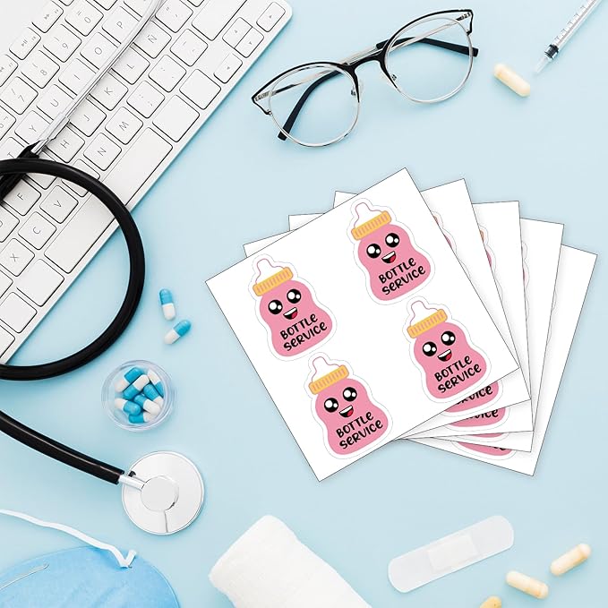 YAZMEEN 20 Pcs Cute Pink Bottle Nurse Stickers 2.5" Bottle Service Nursing Stickers Decals for Water Bottle Laptop Phone Funny Work Accessories for OB RN Labor and Delivery Nurse Doctor Medical Work