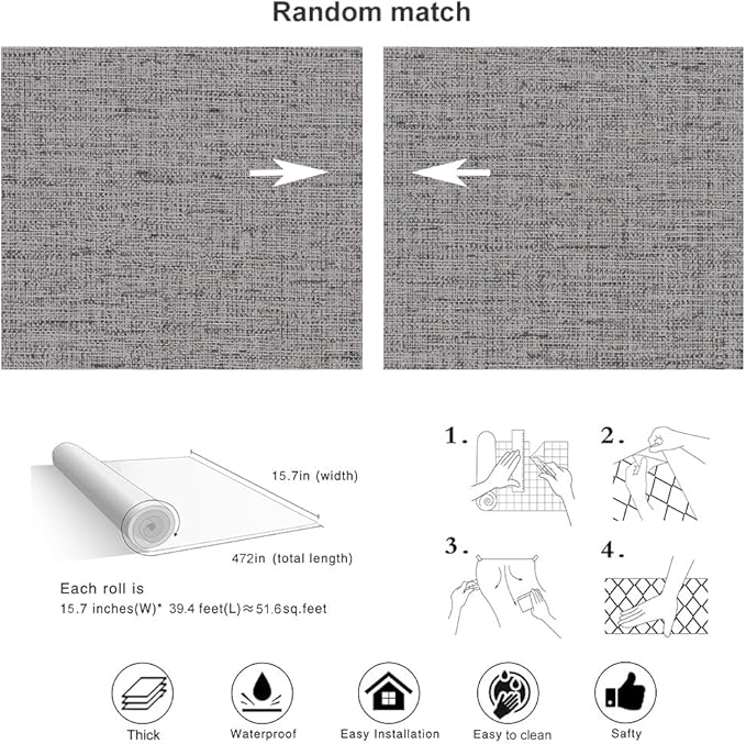 Grey Grasscloth Peel and Stick Wallpaper Gray Contact Paper 472inch Waterproof - Image 4