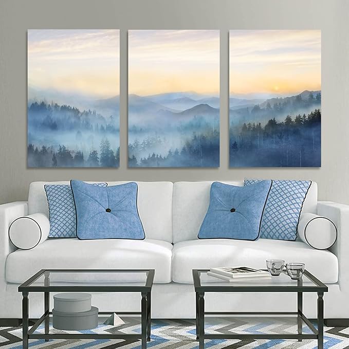 YJYart Foggy Forest Canvas Wall Art Landscape Mountain Wall Art - Image 5