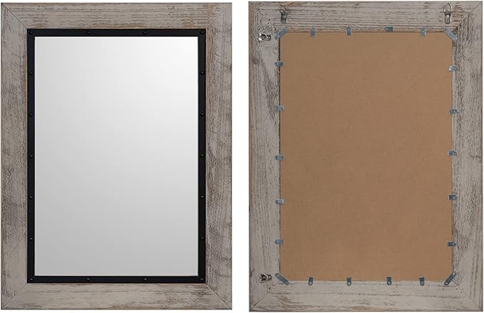 YOSHOOT Rustic Wooden Framed Wall Mirror, Natural Wood and Iron Bathroom Vanity - Image 7