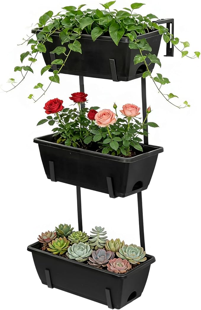 OYEAL Railing Planter Box 3 Tier Vertical Window Boxes Planter Outdoor - Image 3
