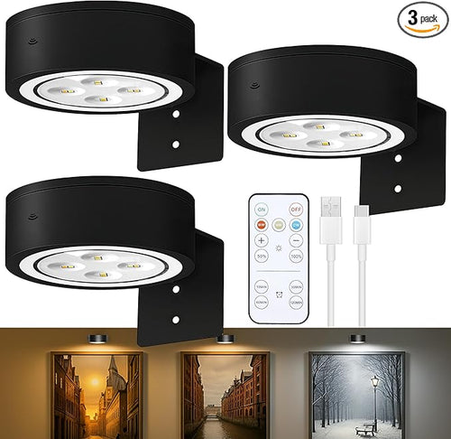 3-Pack Picture Lights for Wall, Rechargeable Battery Operated LED Painting Light by Kandicyar