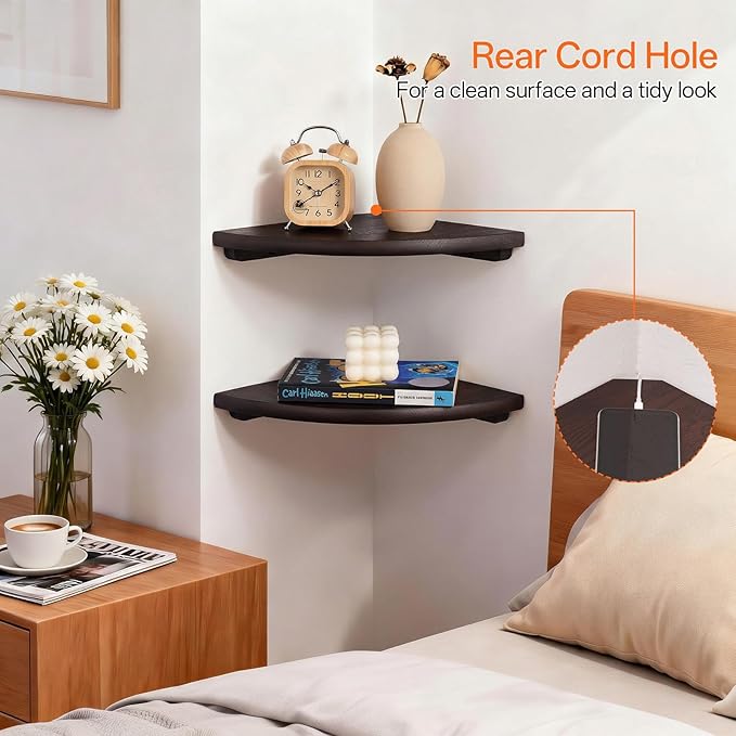 Gieanoo Floating Corner Shelves Set 2 10inch Walnut Solid Oak Rounded Corner - Image 5