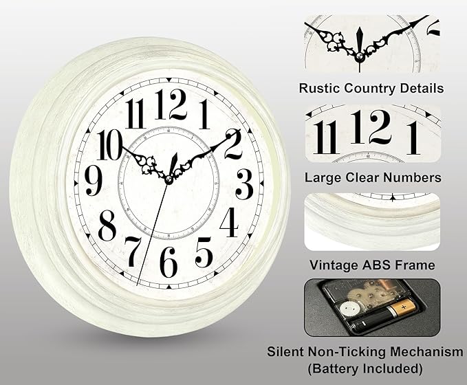 Vintage Wall Clock 13 Inch Quartz Silent Non-Ticking Analog Clock Battery - Image 3