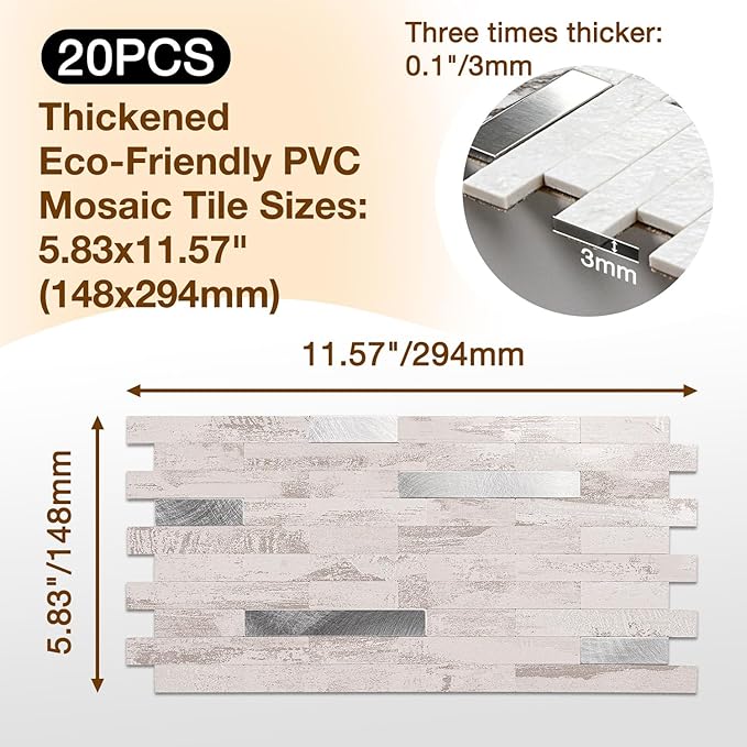 Peel and Stick Backsplash Tile Waterproof Removable PVC Wall Sticker 3D Faux - Image 3