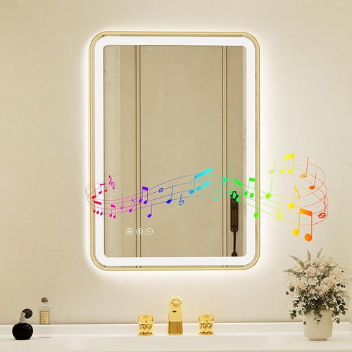 24x32 Inch Gold Framed LED Bathroom Mirror by Unknown