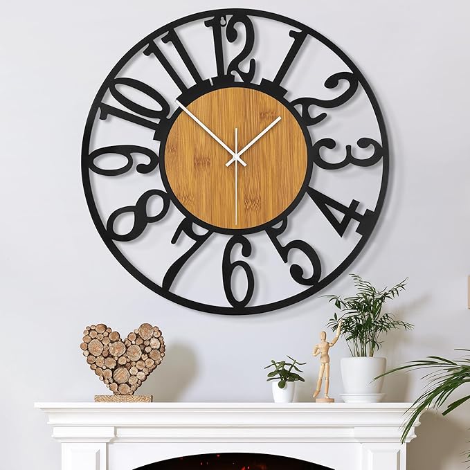Large Wall Clock for Living Room Decor, 24 Inch Non Ticking Silent, Battery by ArtfulClocksBeautifulMoments