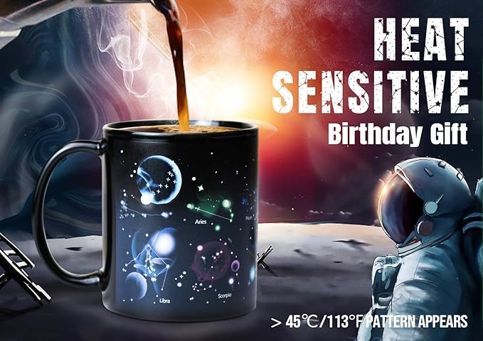 Astronomy Gifts Coffee Mug with Lid, 12 Constellation Space Gifts for Men & Women, Planet Galaxy Themed Ceramic Mug, Fast Delivery