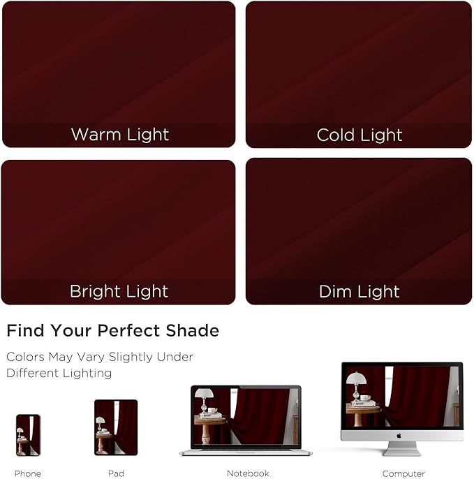 CUCRAF Burgundy Red Blackout Curtains 72 inch Length 2 Panels Set, Rod Pocket - Image 4
