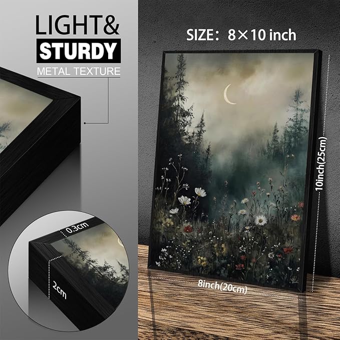Dark Flower Field Poster Vintage Moody Academia Wall Art 08x10 inch Black - Image 2