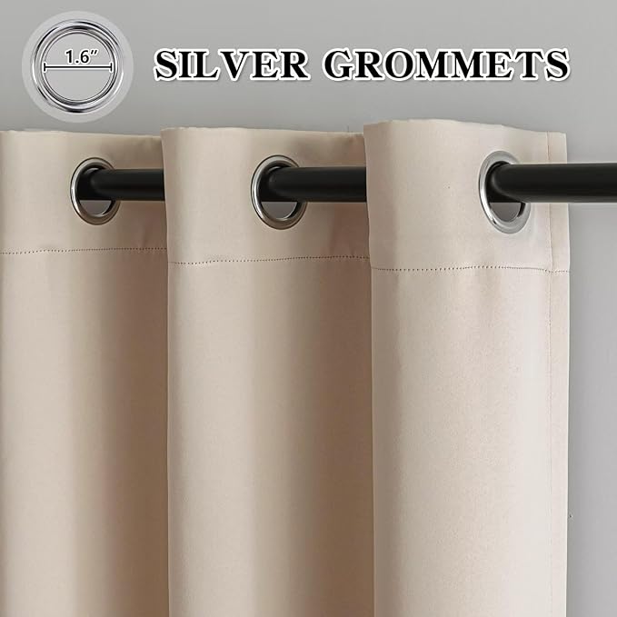 IGEMAEVE Beige Curtains 96 Inch Length 2 Panels Set, Light Filtering Curtains - Image 3