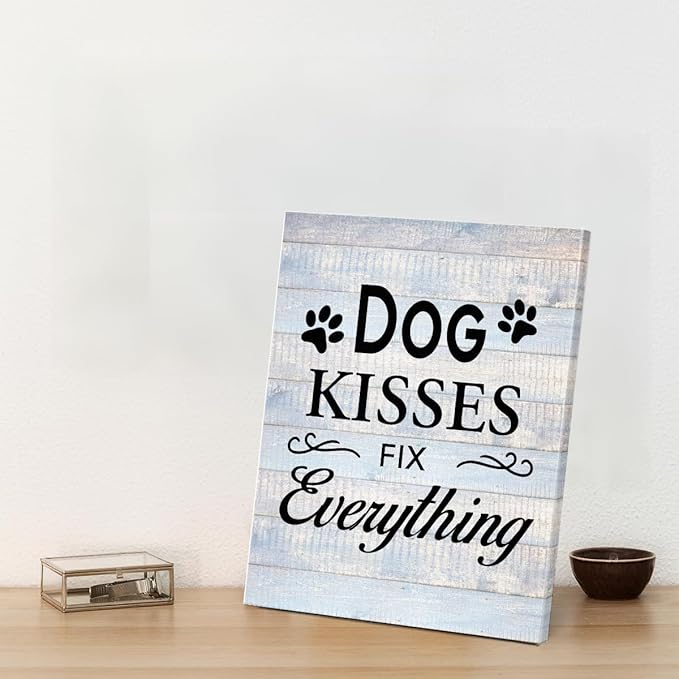 Funny Farmhouse Dog Canvas Wall Art Decor Dog Kisses Fix Everything Rustic Sign - Image 6