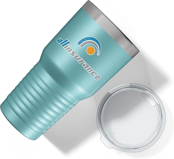 Personalized 30oz (17 Colors) Printed Insulated Stainless Steel Powder Coated Tumbler with Lid - Custom Bulk Promotional Items with your Logo - Bulk Company Small Business Party Favors (Teal)