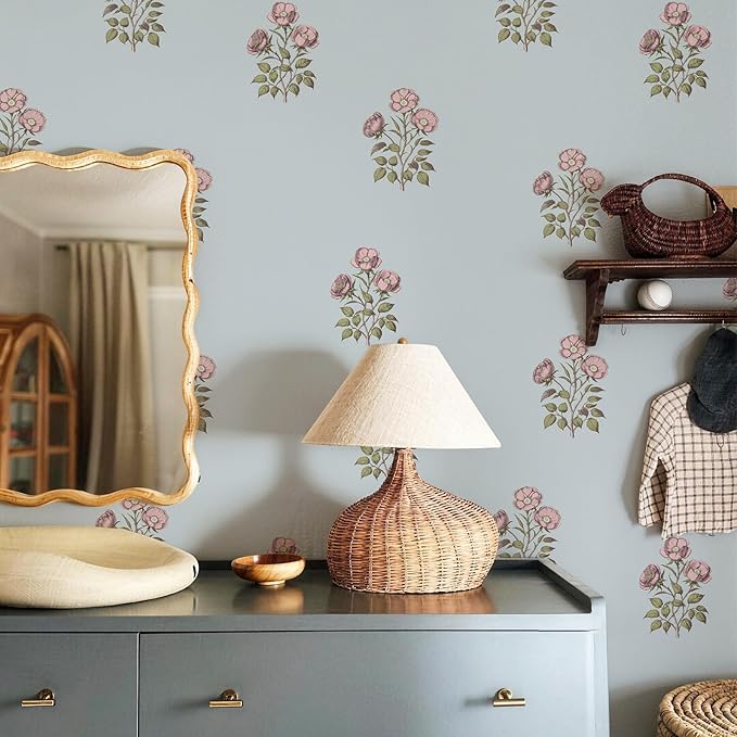 17.3"× 590.5" Vintage Blue Floral Wallpaper Peel and Stick Boho Wallpaper - Image 3