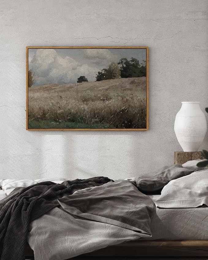 InSimSea Framed Canvas Wall Art Vintage Decor, Farmhouse Scenery Vast Field - Image 3