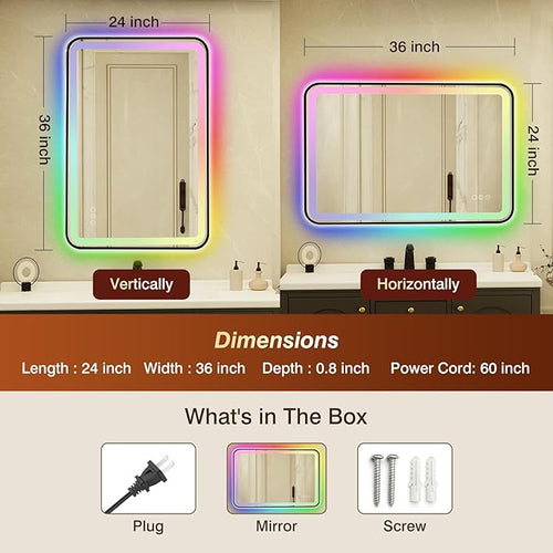 24x36 Inch Black Framed LED Bathroom Mirror - Image 2