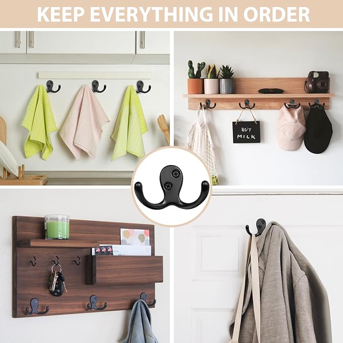 Homanu 14 Pack Coat Hooks, Heavy Duty Double Prong Coat Hooks Wall Mounted - Image 2