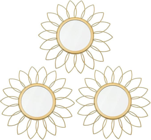 3 Pack Metal Mirrors for Wall Sunburst Wall Mirrors Home Décor Decorative by Uaussi