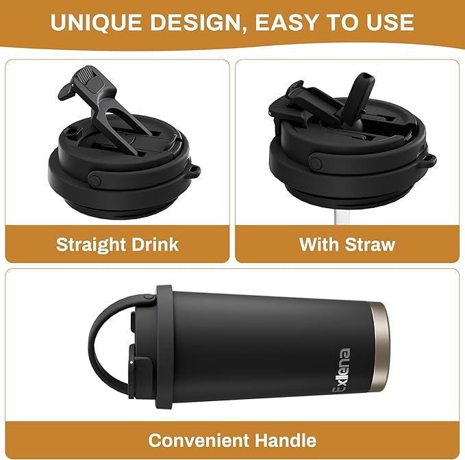 16oz Tumbler with 3 in 1 Lid - Travel Coffee Tumbler - 100% Leakproof and Spill Proof for Hot and Cold Drink - Coffee Mug for Travel, Office, School...(Black)