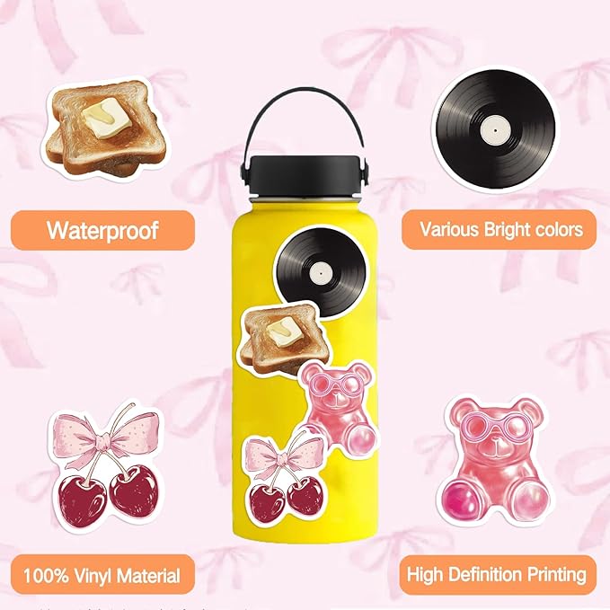 100PCS Pink Coquette Stickers Pack, Cute Aesthetic Bow Girly Stickers for Women Girls Waterproof Vinyl Decals for Laptop Water Bottles Computer Phone Guitar