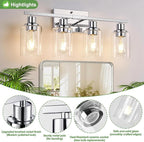 Indoi 4 Light Bathroom Light Fixtures, Chrome Vanity Lights - Image 4