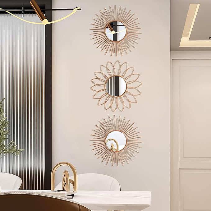 3 Pack Metal Mirrors for Wall Sunburst Wall Mirrors Home Décor Decorative - Image 5