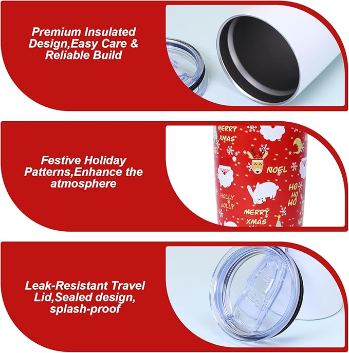 Water Cup, Christmas Tumbler, 20oz Christmas Theme Pattern Coffee Tumbler Stainless Steel Vacuum Insulated Coffee Mugs for Home Office Sport Party