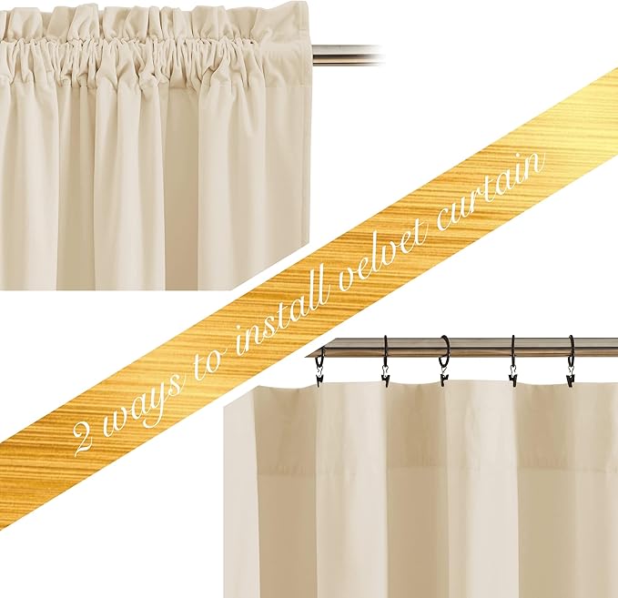 NICETOWN Beige Velvet Curtains 72 inches 2 Panels Set, Thermal Insulated Heavy - Image 2