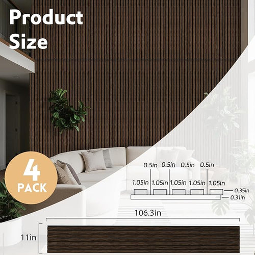4 Pack Wood Panels for Wall, 106.3" × 11" Wood Slat Acoustic Panels for Wall - Image 2