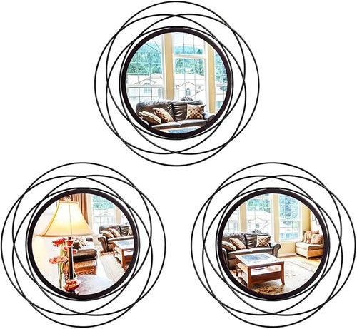 3 Set 13 Inch Black Circle Mirrors Wall Decor Iron Frame Wire Mirror Metal by Cityelf