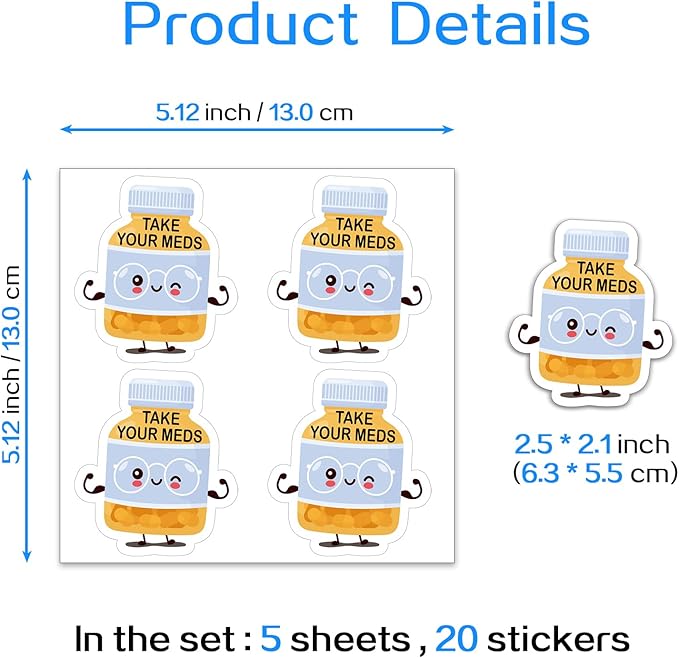 YAZMEEN 20 Pcs Cute Medical Nurse Stickers 2.5'' Take Your Meds Stickers Funny Decorative Decals for Water Bottle Laptop Phone Appreciation Gifts for Pharmacy Pharmacist Nurse Doctor Medical Work