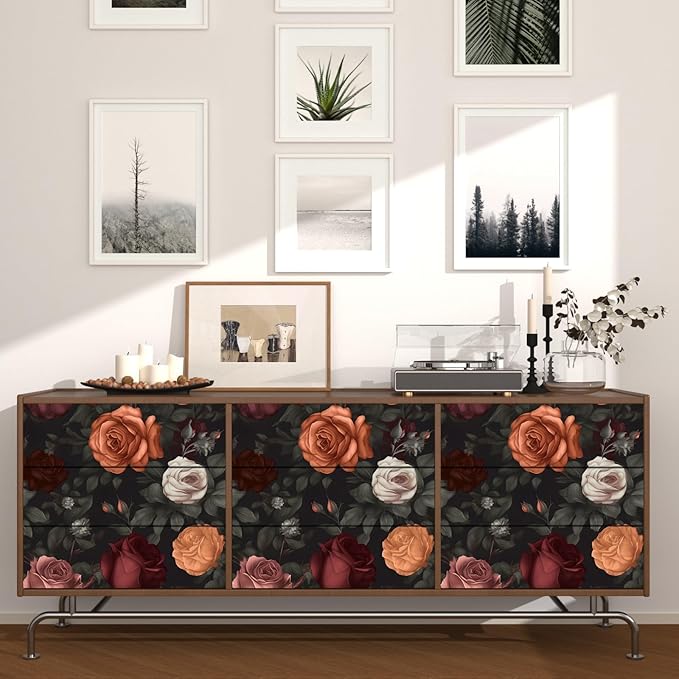 Laatse Dark Floral Peel and Stick Wallpaper Vintage Orange/Red Floral Contact - Image 2