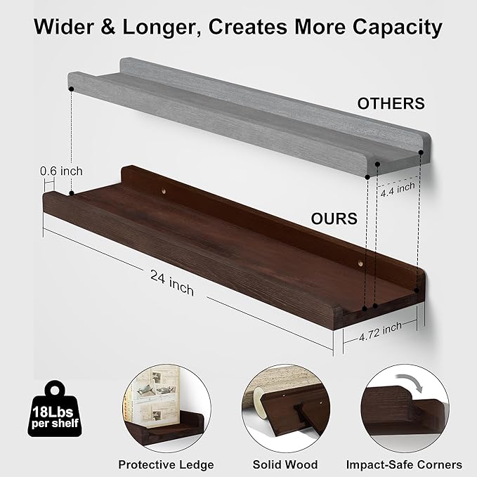 Love-KANKEI Floating Shelves Wall Mounted Set of 2, 24 Inch Wood Storage Wall - Image 3