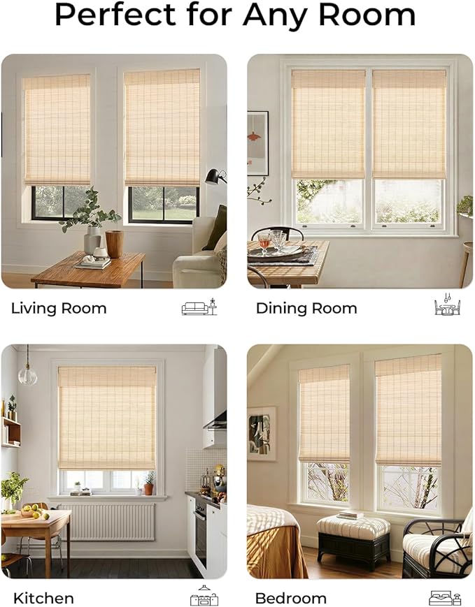 UNISHADES No Drill Cordless Bamboo Roman Shades, Light Filtering Woven Natural - Image 5