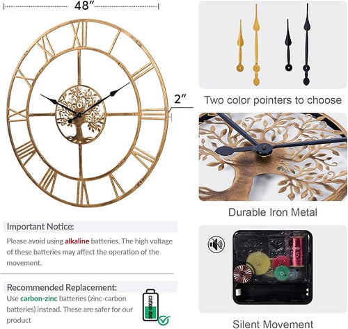 48 Inch Large Wall Clock for Living Room – Bronze Metal Clock - Image 2