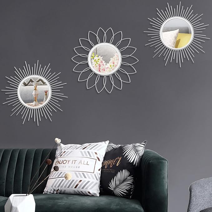 3 Pack Metal Mirrors for Wall Sunburst Wall Mirrors Home Décor Decorative - Image 3