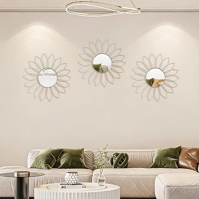 3 Pack Metal Mirrors for Wall Sunburst Wall Mirrors Home Décor Decorative - Image 6