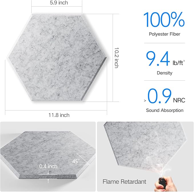 22 Pack Self-Adhesive Acoustic Panels 12" X 10" X 0.4" - Image 3