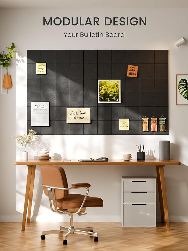 Bumusty Large Felt Bulletin Board, 30 Push Pins, 40 Adhesive Tabs, Charcoal Gray - Image 6