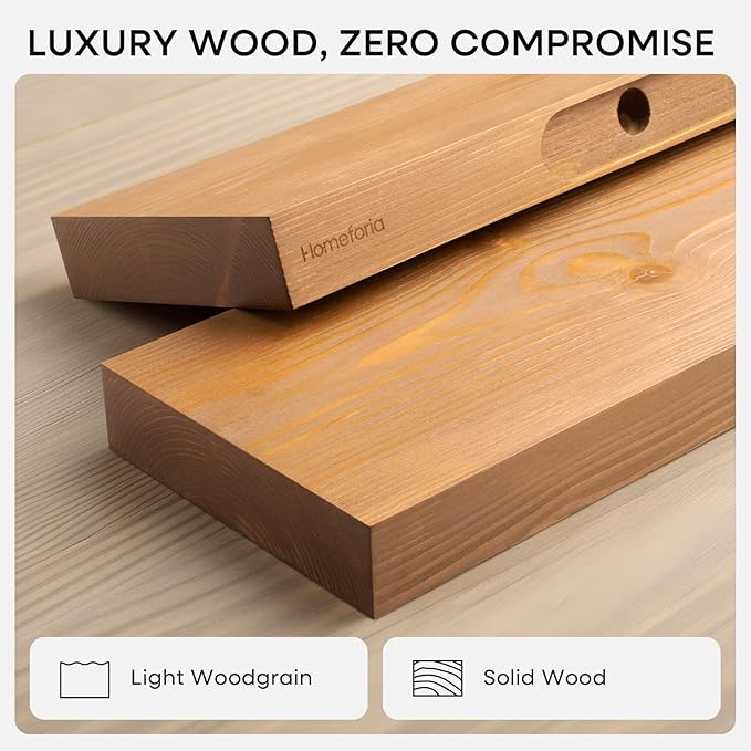 Homeforia 20 inch Golden Oak Floating Shelf, High End Solid Real Wood 20inch - Image 3