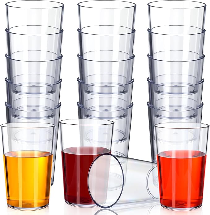 Meanplan Restaurant Grade 8 oz Plastic Cup Break Resistant Drinking Glasses Reusable Clear Cup Stackable Shatterproof Drink Tumblers for Cafe Party Catering Supplies(Clear,24 Pack)