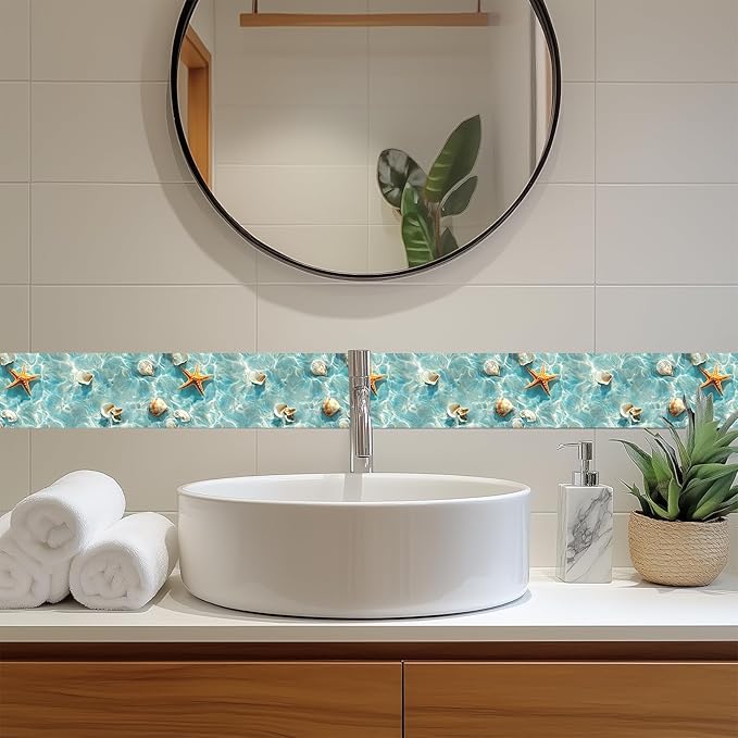 HOMETITUTE Wallpaper Border Peel and Stick Wall Border Coastal Shell Water - Image 7