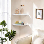 Gieanoo Floating Corner Shelves Set 2 9inch White Solid Oak Rounded Corner - Image 7