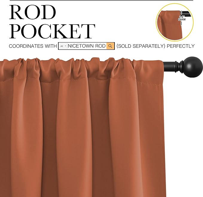 NICETOWN Blackout Curtains for Bedroom, Burnt Orange, 1 Pair, 70 by 63-inch - Image 2