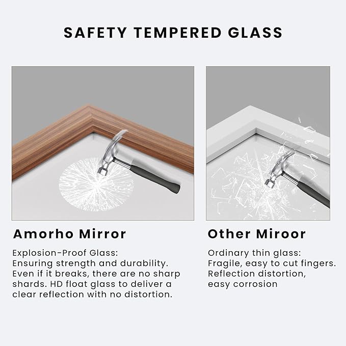 Amorho Bathroom Mirror, 48X32 Inch Wall Mirror, Walnut Wood Grain Metal Framed - Image 5