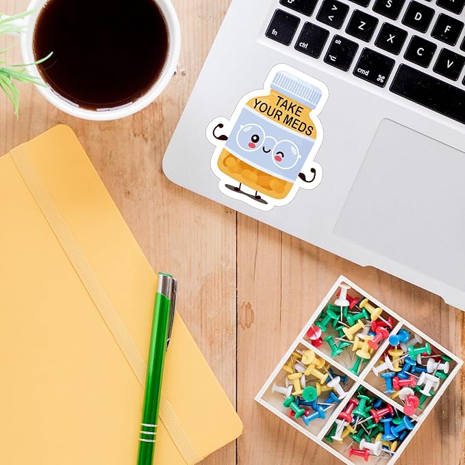 YAZMEEN 20 Pcs Cute Medical Nurse Stickers 2.5'' Take Your Meds Stickers Funny Decorative Decals for Water Bottle Laptop Phone Appreciation Gifts for Pharmacy Pharmacist Nurse Doctor Medical Work