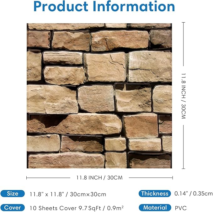 COMSTICKC 3D Faux Stone Wall Panel Peel and Stick Wall Stickers, Not Real Stone - Image 3
