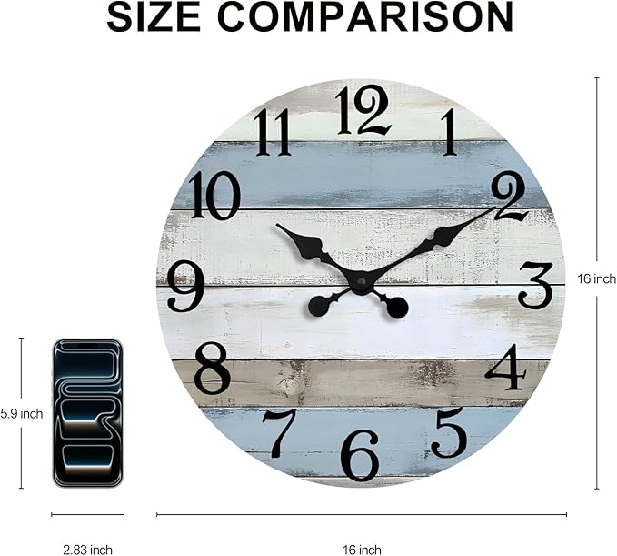 JoFomp 16 Inch Wall Clocks Battery Operated, Silent Non Ticking Wall Clock Wood - Image 2