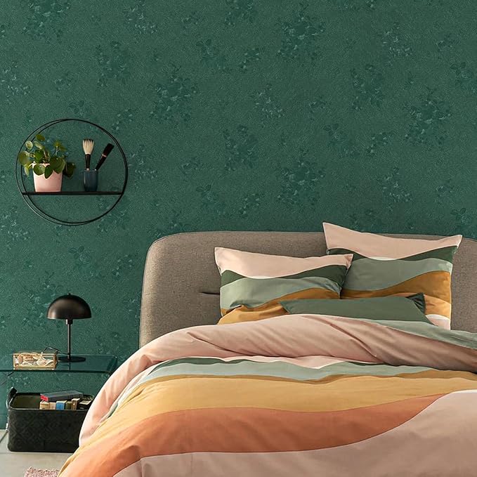 Dark Green Wallpaper Embossed Floral Peel and Stick Wallpaper 197inL78.7inW - Image 3